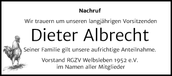Traueranzeige von Dieter Albrecht von Super Sonntag Mansfelder Land