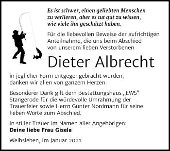 Traueranzeige von Dieter Albrecht von Super Sonntag Mansfelder Land