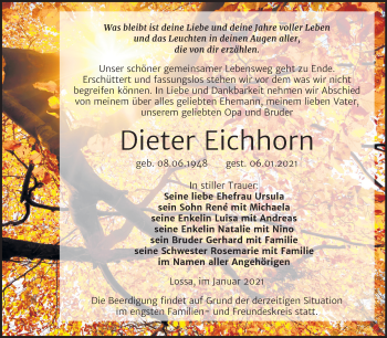 Traueranzeige von Dieter Eichhorn von Mitteldeutsche Zeitung Naumburg/Nebra