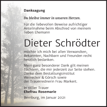 Traueranzeige von Dieter Schrödter von Super Sonntag Bernburg