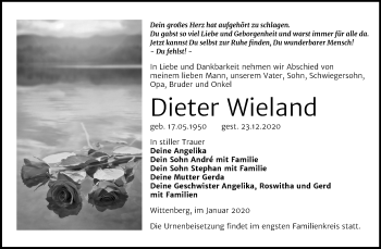 Traueranzeige von Dieter Wieland von Mitteldeutsche Zeitung Wittenberg