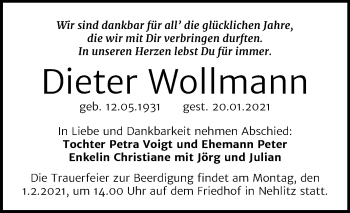 Traueranzeige von Dieter Wollmann von Mitteldeutsche Zeitung Halle/Saalkreis