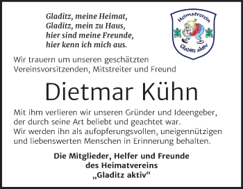 Traueranzeige von Dietmar Kühn von Super Sonntag Zeitz