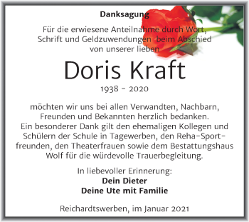 Traueranzeige von Doris Kraft von Super Sonntag Weißenfels