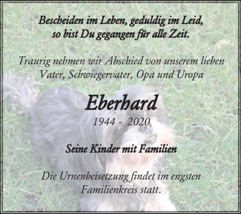 Traueranzeige von Eberhard  von Super Sonntag Aschersleben