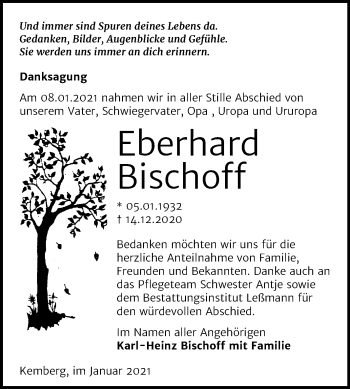 Traueranzeige von Eberhard Bischoff von Mitteldeutsche Zeitung Wittenberg