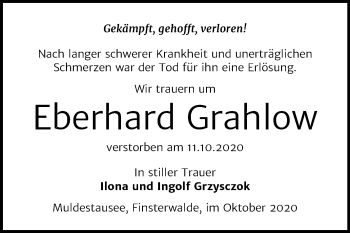 Traueranzeige von Eberhard Grahlow von Mitteldeutsche Zeitung Bitterfeld