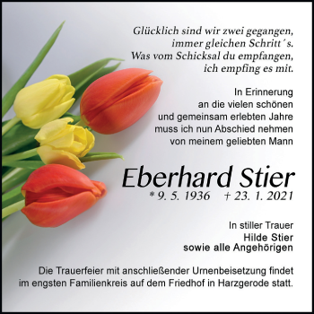 Traueranzeige von Eberhard Stier von Mitteldeutsche Zeitung Quedlinburg