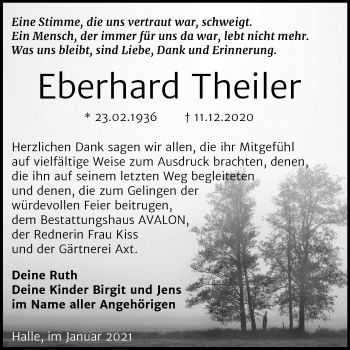 Traueranzeige von Eberhard Theiler von Mitteldeutsche Zeitung Halle/Saalkreis