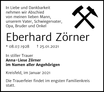 Traueranzeige von Eberhard Zörner von Mitteldeutsche Zeitung Mansfelder Land