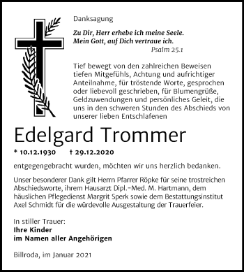 Traueranzeige von Edelgard Trommer von Super Sonntag Naumburg/Nebra