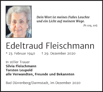 Traueranzeige von Edeltraud Fleischmann von Super Sonntag Weißenfels
