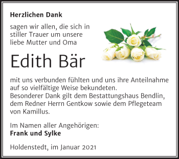 Traueranzeige von Edith Bär von Super Sonntag Sangerhausen
