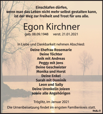 Traueranzeige von Egon Kirchner von Mitteldeutsche Zeitung Zeitz