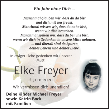 Traueranzeige von Elke Freyer von Super Sonntag Aschersleben / Bernburg
