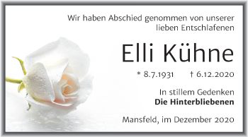 Traueranzeige von Elli Kühne von Super Sonntag Mansfelder Land