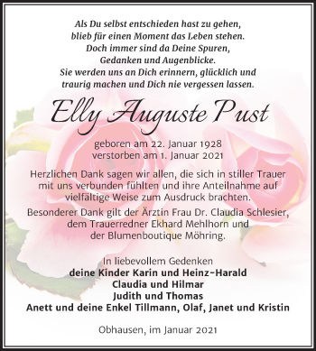 Traueranzeige von Elly Auguste Pust von Super Sonntag Merseburg/Querfurt