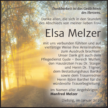 Traueranzeige von Elsa Melzer von Super Sonntag Köthen