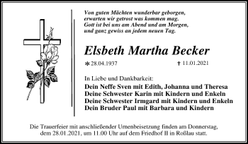 Traueranzeige von Elsbeth Martha Becker von Mitteldeutsche Zeitung Dessau-Roßlau