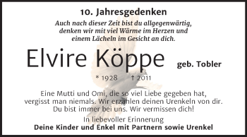 Traueranzeige von Elvire Köppe von Mitteldeutsche Zeitung Wittenberg