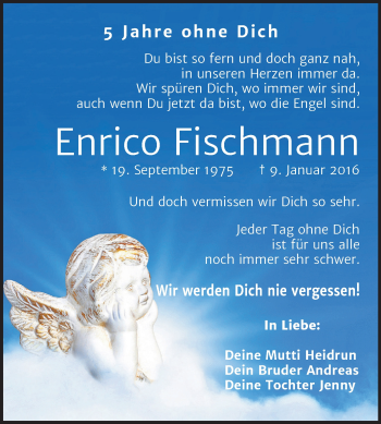 Traueranzeige von Enrico Fischmann von Super Sonntag Köthen