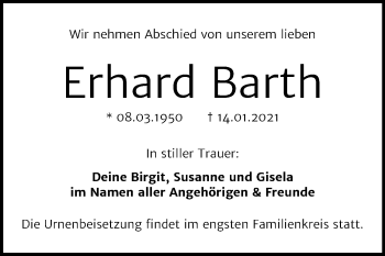 Traueranzeige von Erhard Barth von Mitteldeutsche Zeitung Bitterfeld