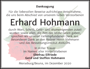 Traueranzeige von Erhard Hohmann von Mitteldeutsche Zeitung Merseburg/Querfurt