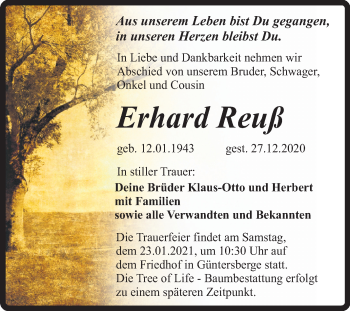 Traueranzeige von Erhard Reuß von Mitteldeutsche Zeitung Quedlinburg