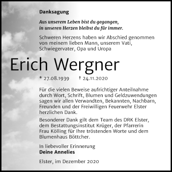 Traueranzeige von Erich Wergner von Mitteldeutsche Zeitung Wittenberg