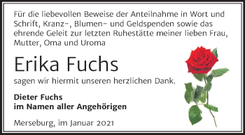 Traueranzeige von Erika Fuchs von Mitteldeutsche Zeitung Merseburg/Querfurt