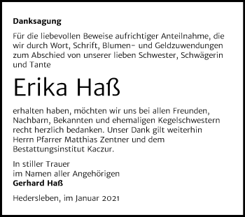 Traueranzeige von Erika Haß von Mitteldeutsche Zeitung Quedlinburg