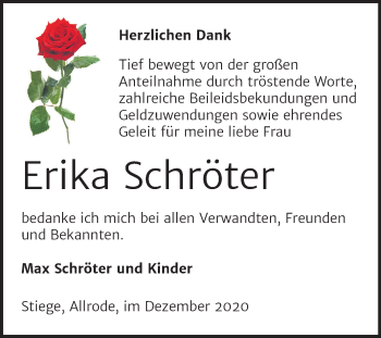 Traueranzeige von Erika Schröter von Super Sonntag Köthen