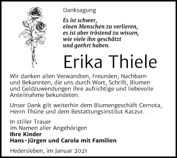 Traueranzeige von Erika Thiele von Super Sonntag Quedlinburg