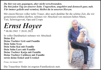 Traueranzeige von Ernst Hoyer von Mitteldeutsche Zeitung Aschersleben