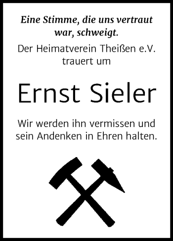 Traueranzeige von Ernst Sieler von Super Sonntag Zeitz