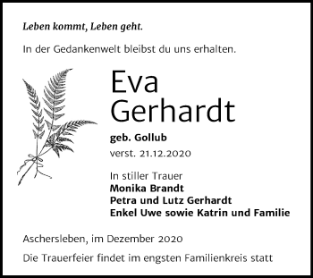 Traueranzeige von Eva Gerhardt von Mitteldeutsche Zeitung Aschersleben