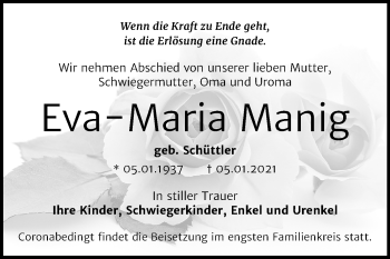 Traueranzeige von Eva-Maria Manig von Mitteldeutsche Zeitung Bernburg