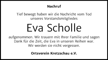 Traueranzeige von Eva Scholle von Mitteldeutsche Zeitung Zeitz