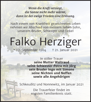 Traueranzeige von Falko Herziger von Mitteldeutsche Zeitung Zeitz