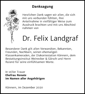 Traueranzeige von Felix Landgraf von Super Sonntag Bernburg