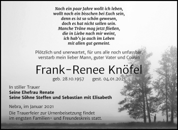 Traueranzeige von Frank-Renee Knöfel von Mitteldeutsche Zeitung Naumburg/Nebra