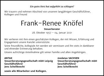 Traueranzeige von Frank-Renee Knöfel von Mitteldeutsche Zeitung Naumburg/Nebra