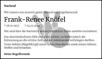 Traueranzeige von Frank-Renee Knöfel von Super Sonntag Naumburg/Nebra