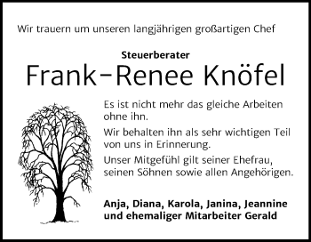 Traueranzeige von Frank-Renee Knöfel von Super Sonntag Naumburg/Nebra