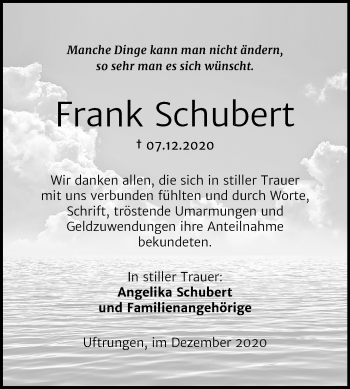 Traueranzeige von Frank Schubert von Super Sonntag Sangerhausen