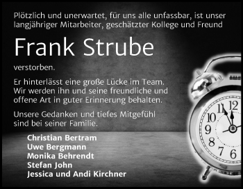 Traueranzeige von Frank Strube von Mitteldeutsche Zeitung Quedlinburg
