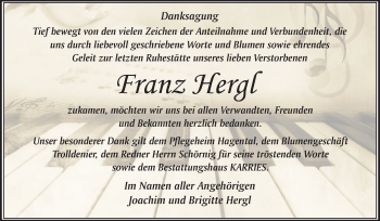 Traueranzeige von Franz Hergl von Super Sonntag Quedlinburg
