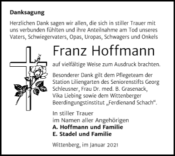 Traueranzeige von Franz Hoffmann von Mitteldeutsche Zeitung Wittenberg
