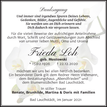 Traueranzeige von Frieda Loh von Super Sonntag Merseburg/Querfurt