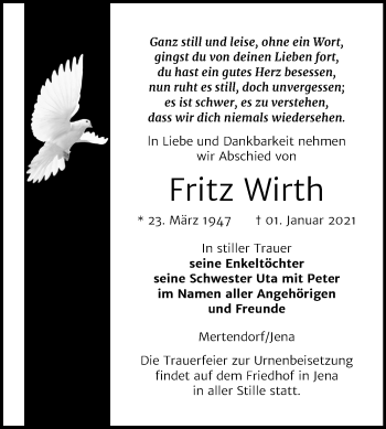 Traueranzeige von Fritz Wirth von Mitteldeutsche Zeitung Naumburg/Nebra